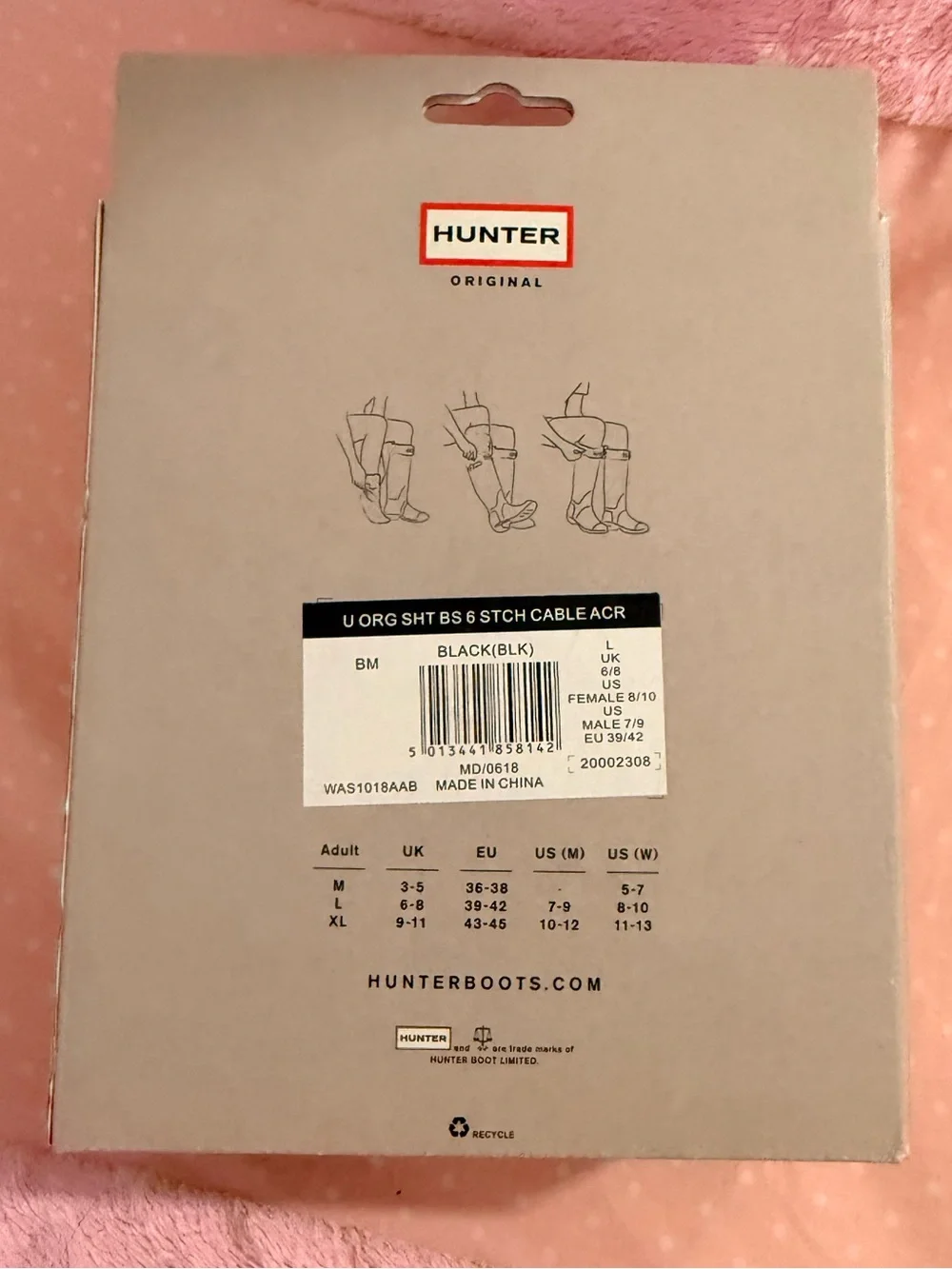 Hunter Boot Socks for The Original Short Boots Cable Socks Black Color, Large